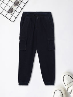 max - Boys Solid Joggers-Navy Blue