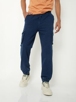 max - Boys Washed Solid Joggers- Blue