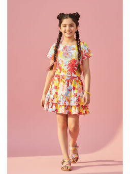 TINY GIRL - Half Sleeves Floral Printed Crop Top And Skirt- Multi-Color (Pack of 2)