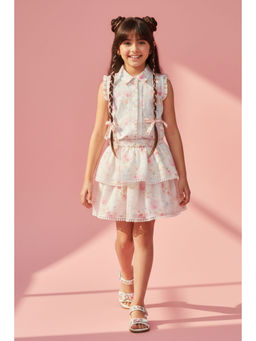 TINY GIRL - Woven Cap Sleeves Floral Printed Top And Skirt-Pink