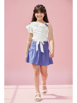 TINY GIRL - Woven Sleeveless Frill Flower Applique Top And Skirt-Off White (Pack of 2)