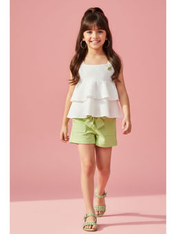 TINY GIRL - Knit Sleeveless Textured Top And Shorts-Green (Pack of 2)
