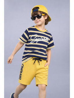 PLUM TREE - Cotton Stripe Printed T-Shirt & Shorts-Navy Blue