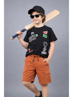 PLUM TREE - Cotton Printed T-Shirt & Shorts-Black