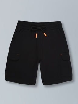 PLUM TREE - Cotton Knit Cross Poket Solid Shorts - Black