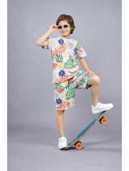 PLUM TREE - Cotton Knit Casual Top And Shorts-White