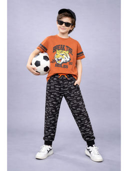 PLUM TREE - Cotton Printed T-Shirt & Jogger-Brown
