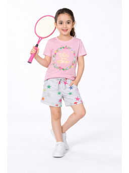 PLUM TREE - Gilter Printed T-Shirt And Shorts-Pink