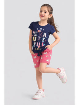 PLUM TREE - Gilter Printed T-Shirt And Shorts-Navy Blue
