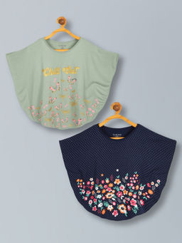 PLUM TREE - Printed Soft Rayon Poncho Crop Top-Multi-Color (Pack of 2)
