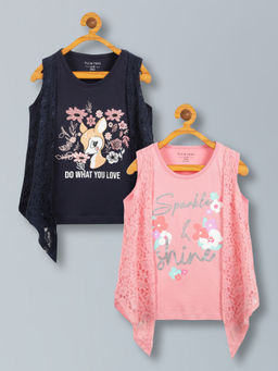 PLUM TREE - Printed Sleeveless T-Shirts With Shrug -Multi-Color (Pack of 2)