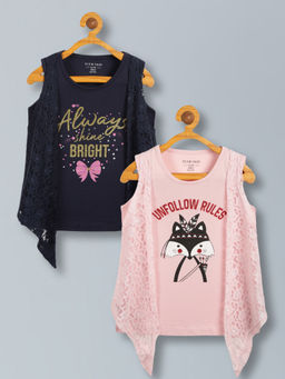 PLUM TREE - Printed Sleeveless T-Shirts Attached With Shrug -Multi-Color (Pack of 2)