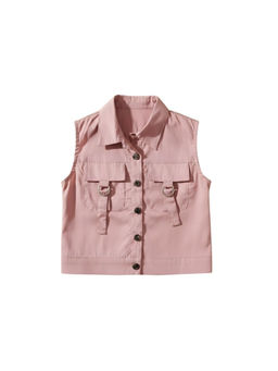 TINY GIRL - Woven Sleeveless Solid Pocket Shirt-Pink