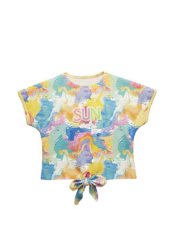 TINY GIRL - Woven Half Sleeves Abstract Printed Sequin Top-Multi-Color