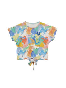 TINY GIRL - Woven Half Sleeves Abstract Printed Sequin Top-Multi-Color