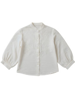 TINY GIRL - Woven Full Sleeves Embroidery Detailed Shirt- Off White