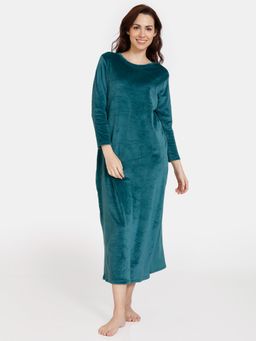 Zivame - Velour Knit Poly Full Length Nightdress - Dark Sea - Blue