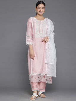 Libas - Pink Floral Printed Lining Kurta and Pant with Embroidered Dupatta (Set of 3)