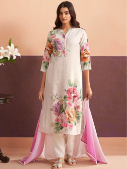 Autumnlane - Lisba Rosy Linen Cotton Kurta with Pant & Dupatta (Set of 3)