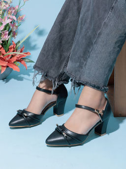 Truffle Collection - Black Solid Heels