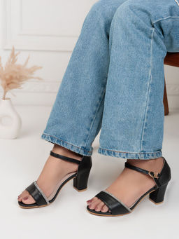 Truffle Collection - Black Embellished Heels
