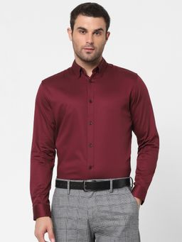 Selected - Men Solid Formal Maroon Shirt