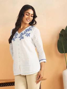 Fabindia - White Cotton Hand Embroidered Tunic