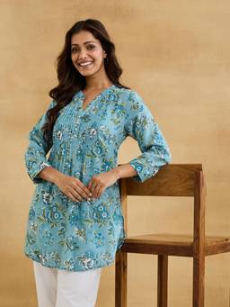 Fabindia - Blue Cotton Hand Block Printed Tunic