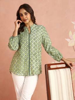 Fabindia - Green Cotton Silk Hand Block Printed Clara Tunic