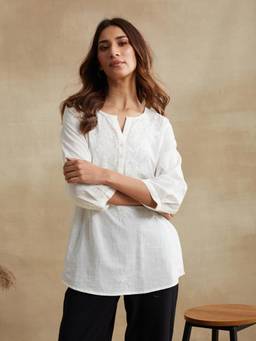 Fabindia - White Cotton Chikankari Tunic