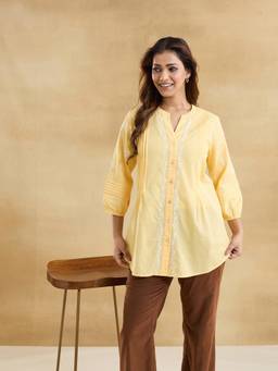 Fabindia - Yellow Cotton Chikankari Tunic