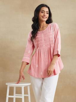 Fabindia - Pink Cotton Chikankari Tunic