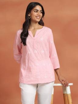 Fabindia - Pink Cotton Chikankari Tunic