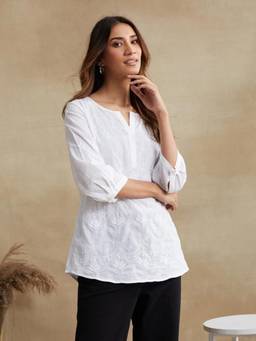 Fabindia - White Cotton Chikankari Tunic