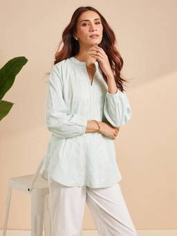 Fabindia - Green Cotton Chikankari Clara Tunic