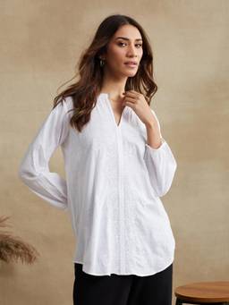 Fabindia - White Cotton Chikankari Clara Tunic