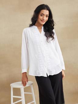 Fabindia - White Cotton Chikankari Cascadia Tunic With Slip