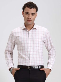 Greenfibre - Men White and Orange Checked Formal Shirt
