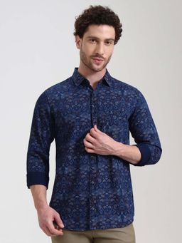 JadeBlue - Men Slim Fit Navy Blue Printed Casual Shirt