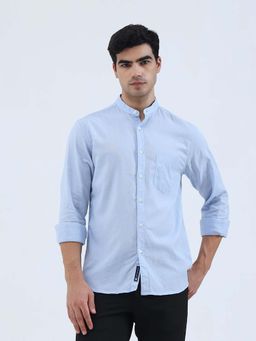 Greenfibre - Sky Blue Cotton Blend Slim Fit Casual Shirt