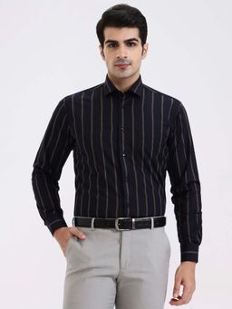 Metal - Men Navy Blue Striped Formal Shirt