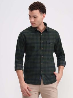 Greenfibre - Men Dark Green Checked Casual Shirt