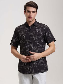 JadeBlue - Men Black Printed Rayon Casual Shirt