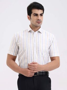 Greenfibre - Men Blue and Fawn Striped Formal Shirt