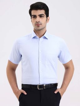 JadeBlue - Men Blue Textured Cotton Formal Shirt