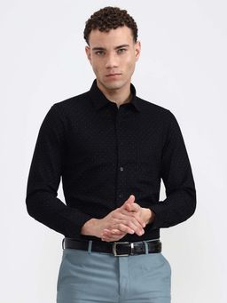 JadeBlue - Youth Men Slim Fit Black Printed Formal Shirt