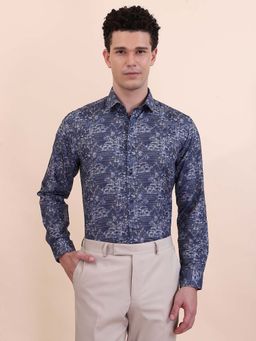 Greenfibre - Blue Printed Slim Fit Party Wear Shirt