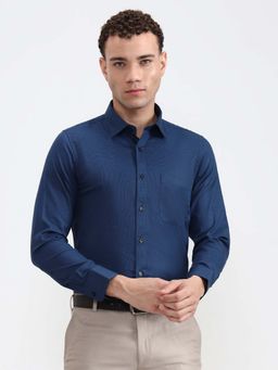 JadeBlue - Youth Navy Blue Checks Slim Fit Men Formal Shirt