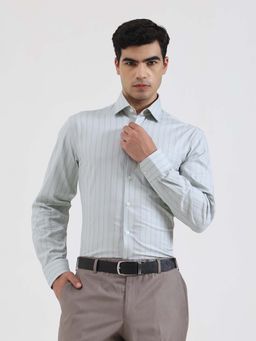 JadeBlue - Men Pista Green Striped Formal Shirt