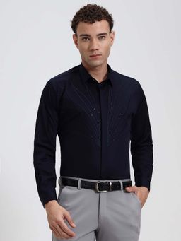 Wyre - Navy Blue Solid Slim Fit Party Wear Shirt
